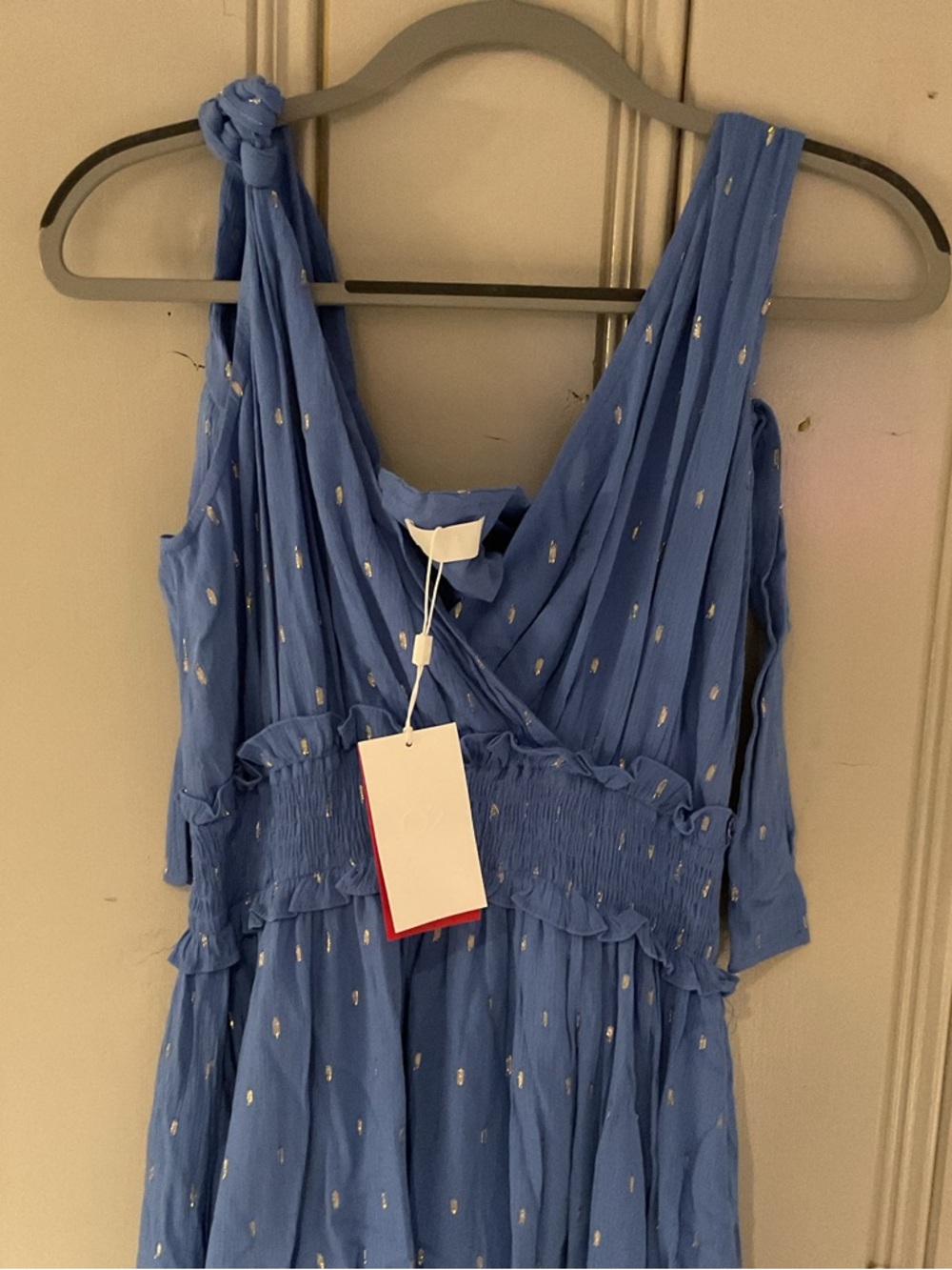 NWT Blue Sleeveless Dress with Metallic Dot Detail - Picture 3 of 6
